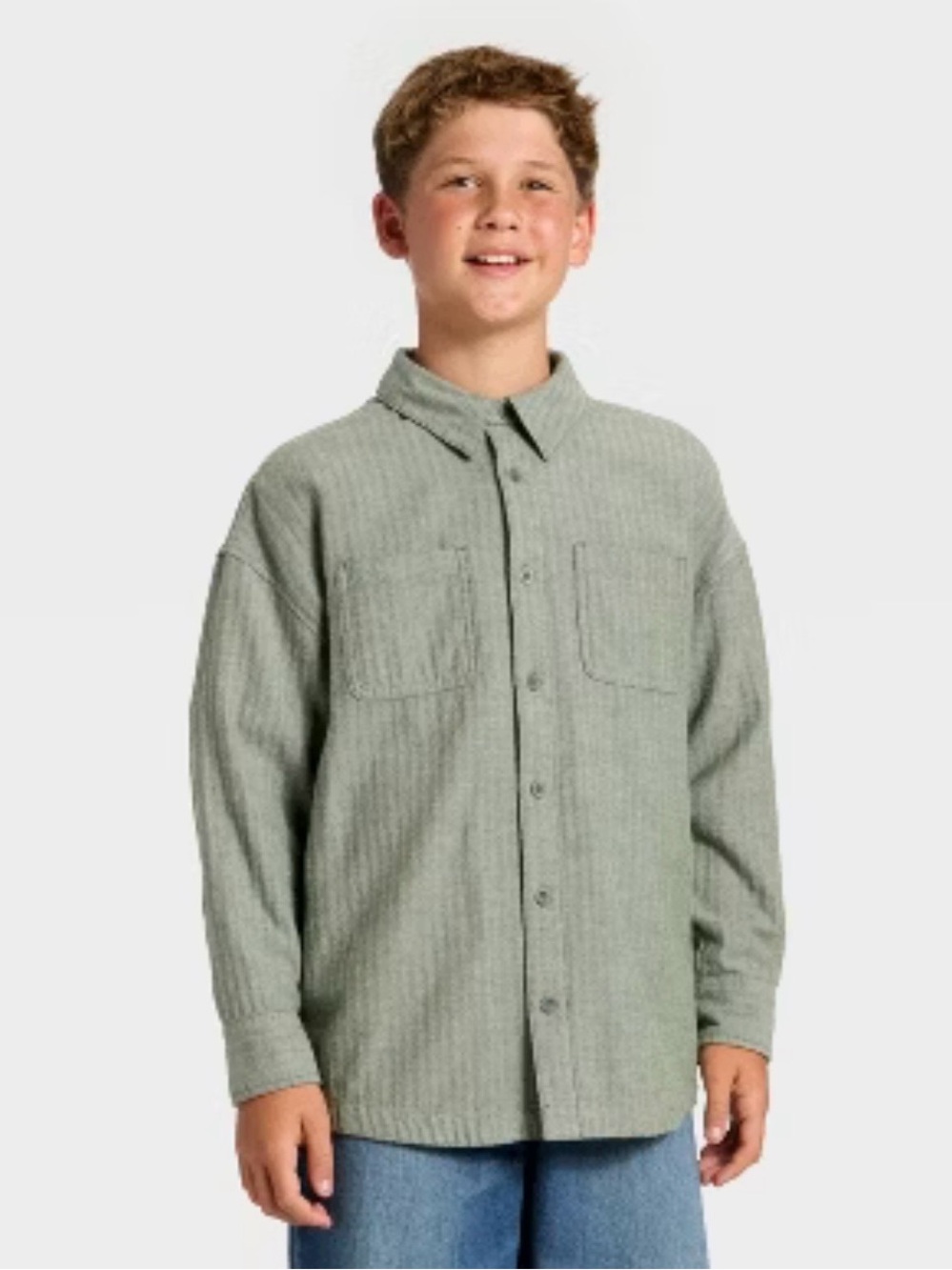 Target Kids Sage Ribbed Button-Front Shirt